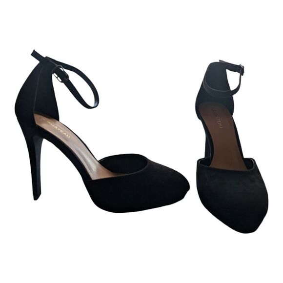 Le Chateau NWT black suede closed toe ankle strap stiletto 4" size 7 - Picture 3 of 14